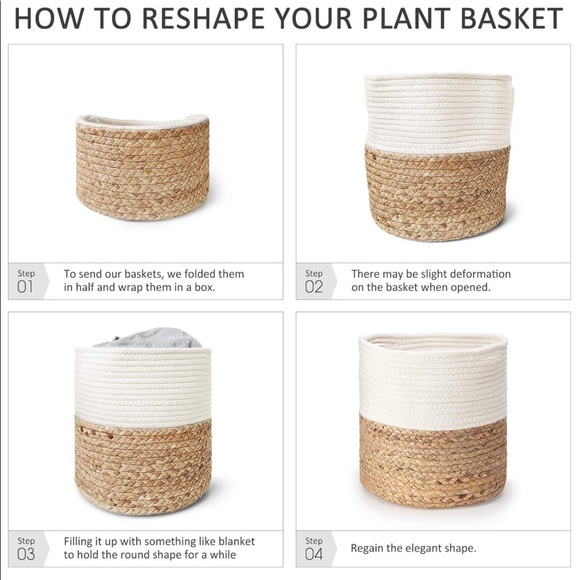 Boho rope woven basket plant tee natural tan white - Picture 5 of 8